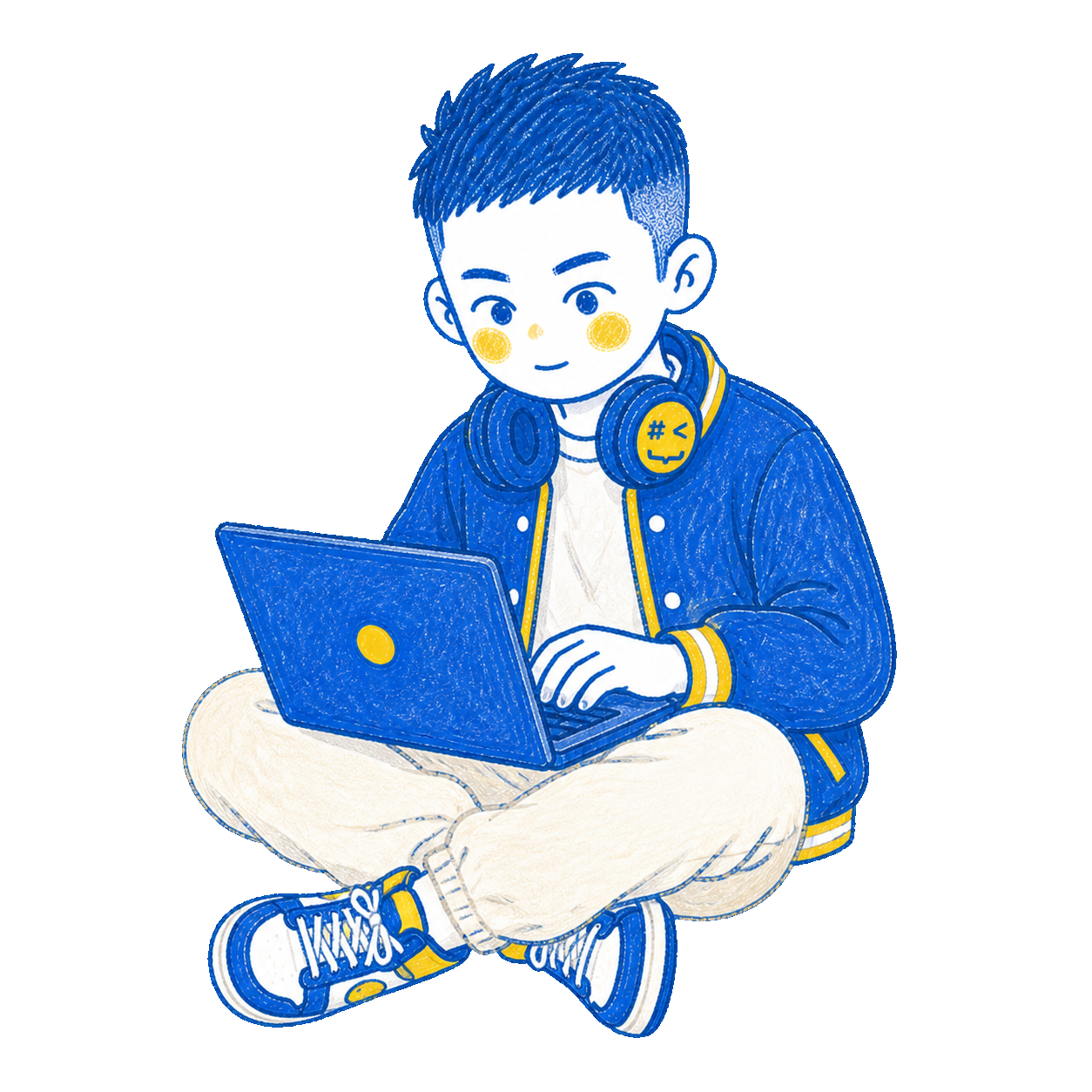 AI悦创 IP 角色正在用电脑编程
